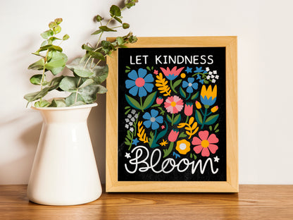 Let Kindness Bloom Art - Christian Positive Message Wall art with Floral Art, Faith-Based Motivational Art for Women and Girls