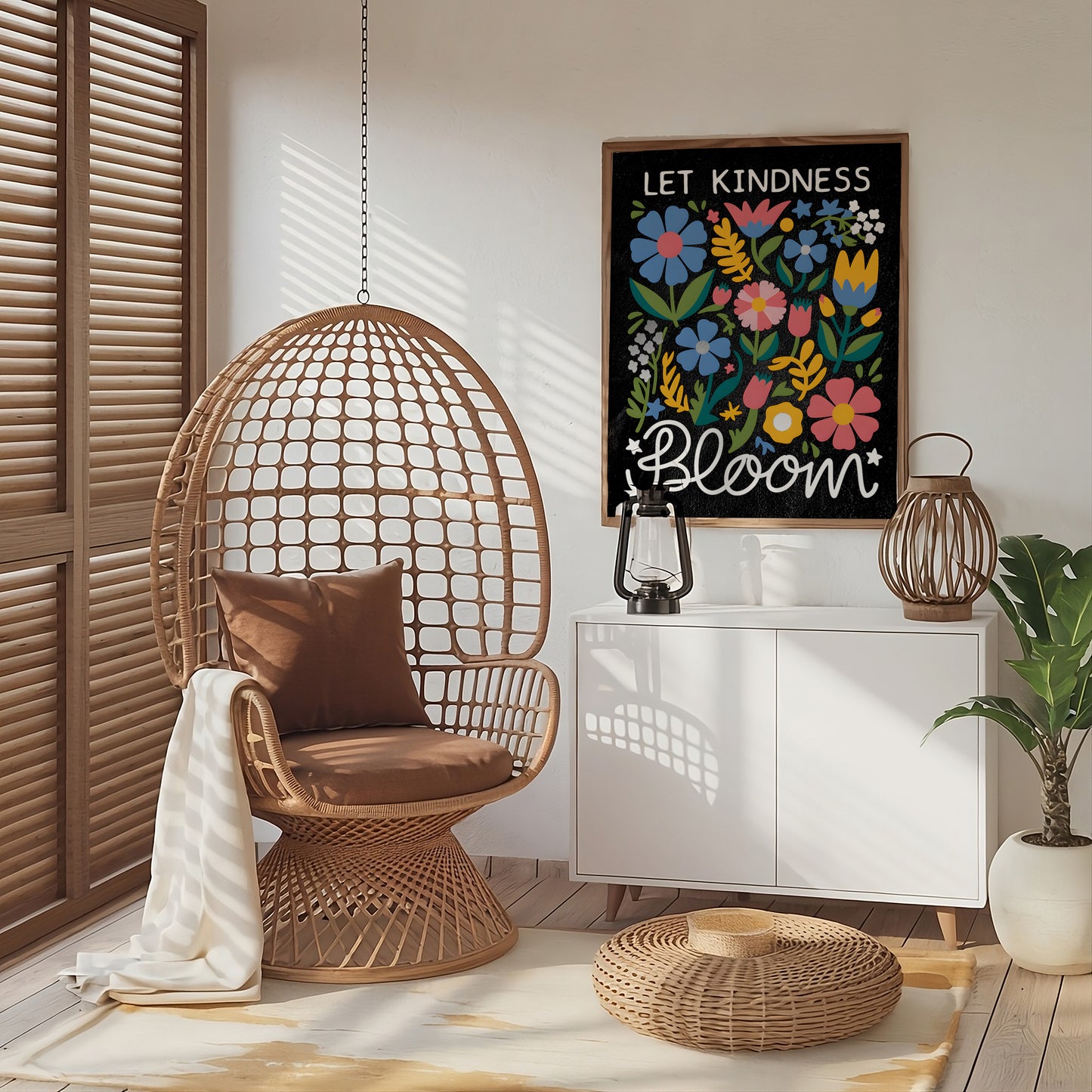 Let Kindness Bloom Art - Christian Positive Message Wall art with Floral Art, Faith-Based Motivational Art for Women and Girls