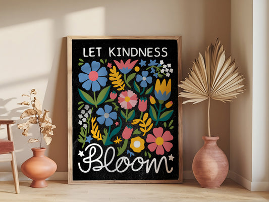 Let Kindness Bloom Art - Christian Positive Message Wall art with Floral Art, Faith-Based Motivational Art for Women and Girls