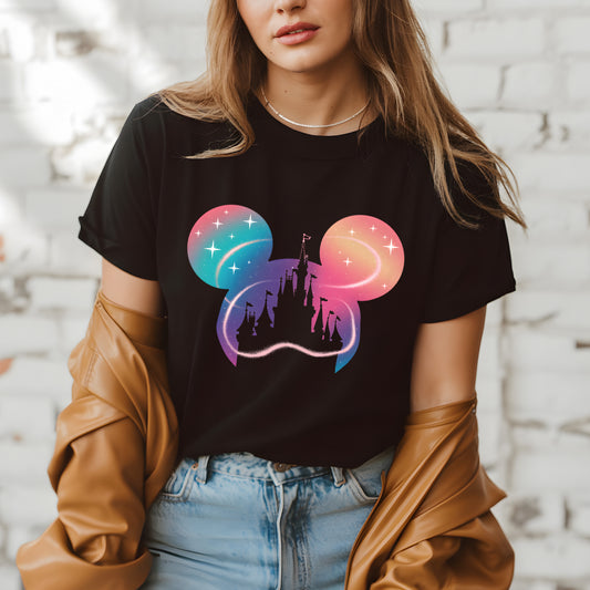 Disney Castle Shirt | Mickey Ears Silhouette Tee | Magic Kingdom Glow Family Trip T-Shirt | Magical Castle Ears Shirt | Galaxy Fairy Tale Tee | Enchanted Theme Park Graphic T-Shirt