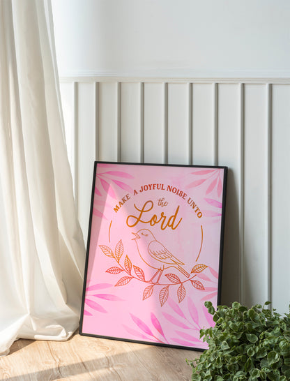 Make a Joyful Noise Christian Art - Psalm-Inspired Singing Bird Wall art, Praise & Worship Scripture Design