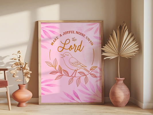 Make a Joyful Noise Christian Art - Psalm-Inspired Singing Bird Wall art, Praise & Worship Scripture Design