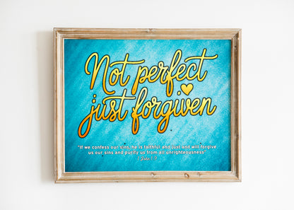 Not Perfect Just Forgiven Christian Art - Grace and Redemption Faith Wall art with Heart Accent, Bible Truth Art