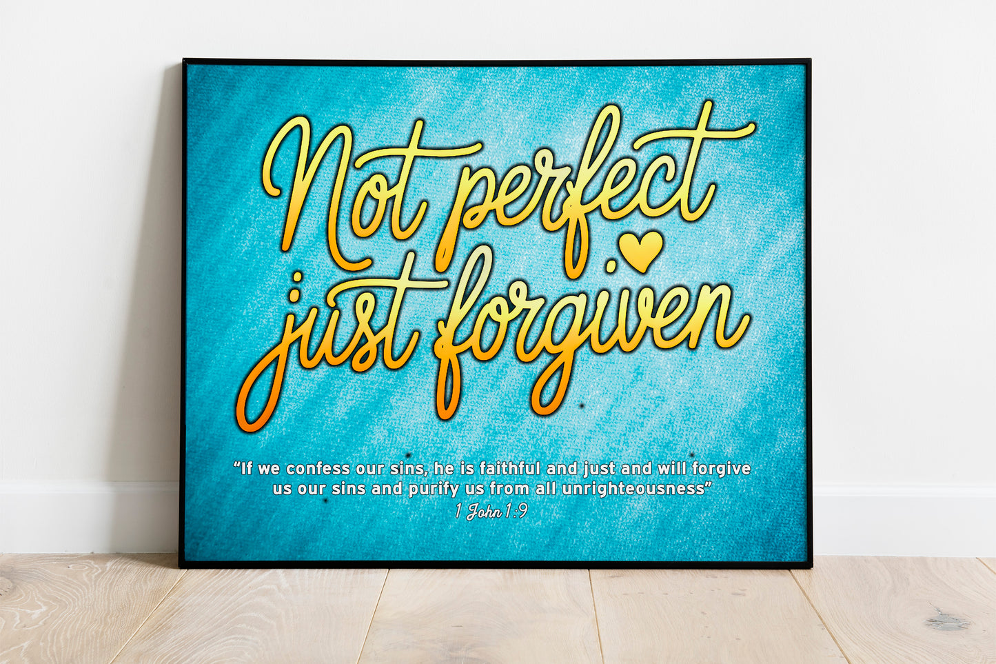 Not Perfect Just Forgiven Christian Art - Grace and Redemption Faith Wall art with Heart Accent, Bible Truth Art