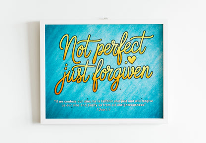 Not Perfect Just Forgiven Christian Art - Grace and Redemption Faith Wall art with Heart Accent, Bible Truth Art