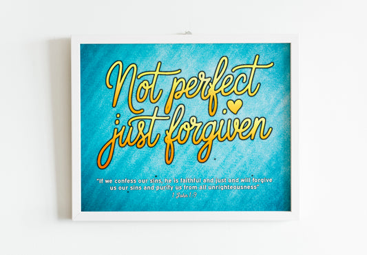Not Perfect Just Forgiven Christian Art - Grace and Redemption Faith Wall art with Heart Accent, Bible Truth Art