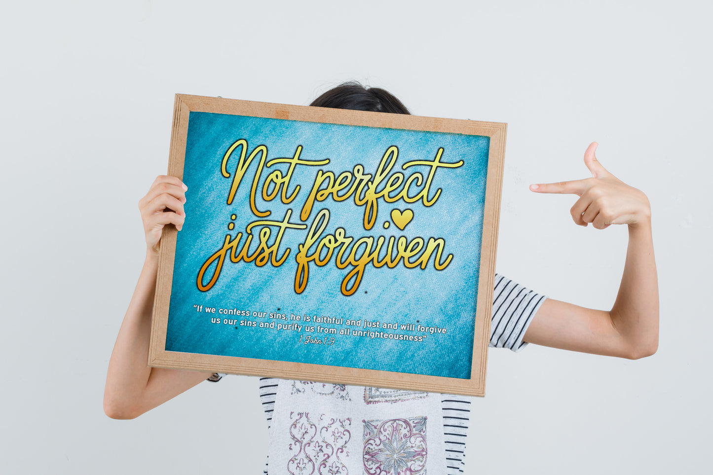 Not Perfect Just Forgiven Christian Art - Grace and Redemption Faith Wall art with Heart Accent, Bible Truth Art
