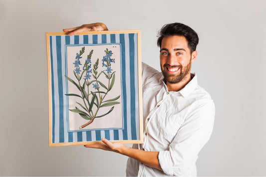 Grandmillennial Stripe Floral Prints, Nancy Meyers-Inspired Art, Botanical Blue Teal Pink Wall Decor