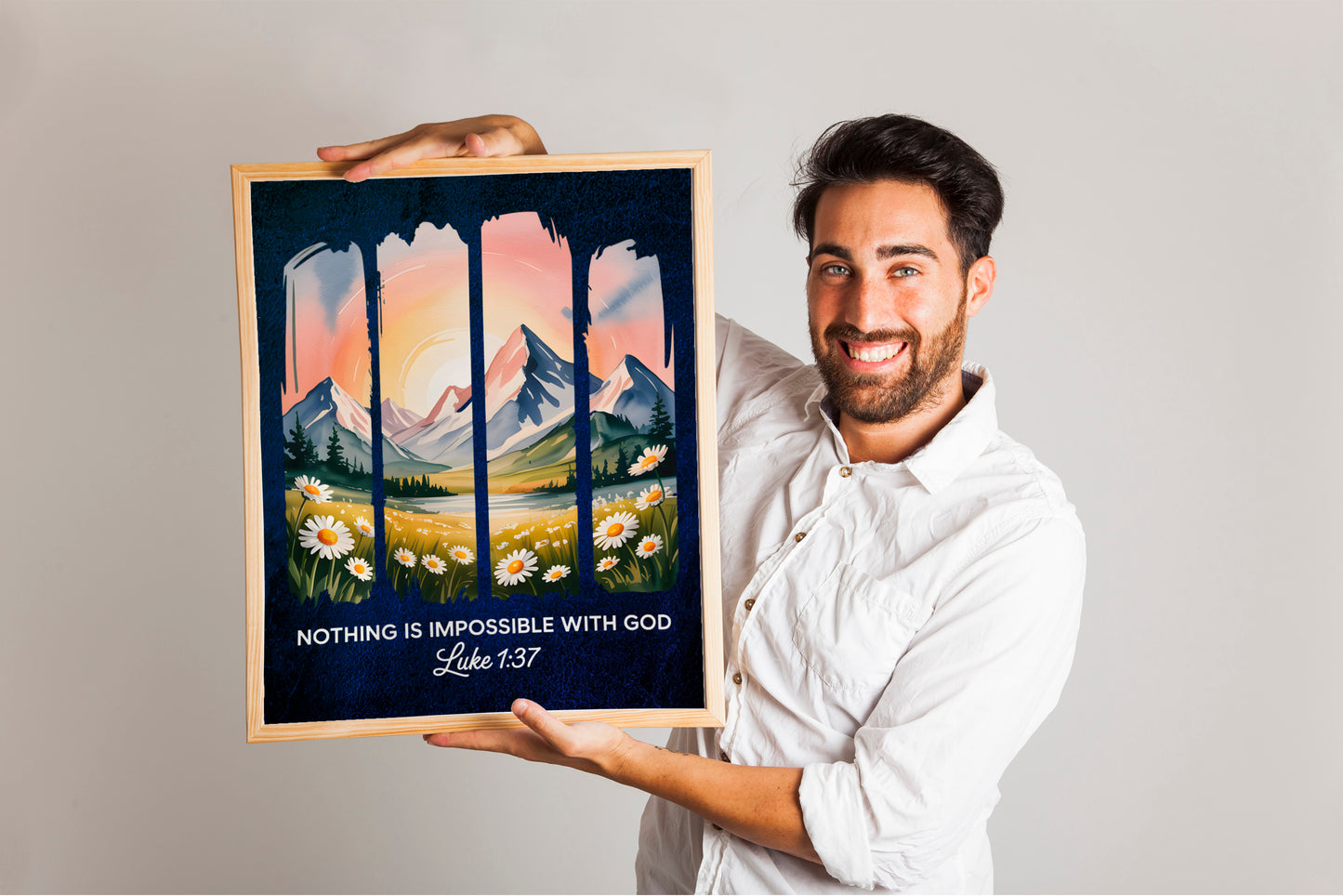 Nothing Is Impossible With God Art - Luke 1:37 Christian Art with Scenic Graphic Blocks, Faith Over Fear Wall art