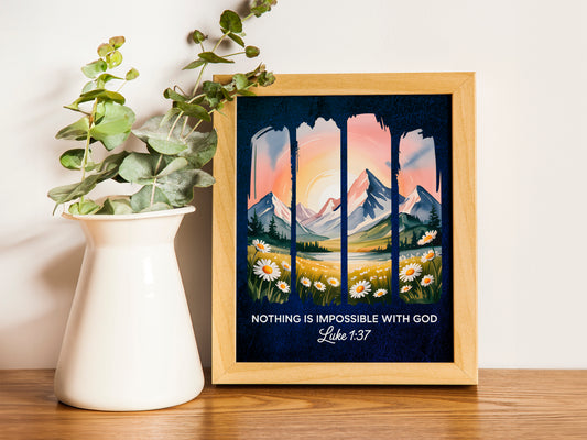 Nothing Is Impossible With God Art - Luke 1:37 Christian Art with Scenic Graphic Blocks, Faith Over Fear Wall art