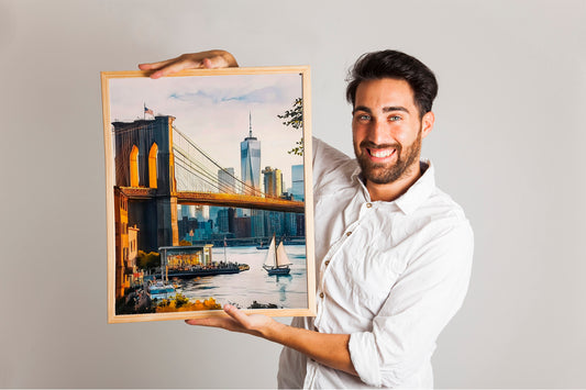 Brooklyn Bridge, modern contemporary painting, watercolor art, travel print