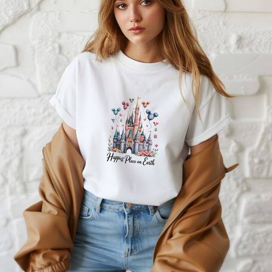 Happiest Place on Earth Shirt | Disney Castle Balloons Tee | Magic Kingdom Family Vacation T-Shirt | Enchanted Castle Balloon Shirt | Fairytale Vacation Tee | Whimsical Theme Park T-Shirt