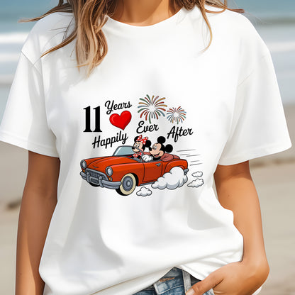 Custom Years Anniversary Car Ride Shirt |  Mickey n Minnie Mouse Personalized Couple Tee | Retro Love T-Shirt | Happily Together for 11 Years Shirt | Retro Road Trip Tee for Couples | Fun Anniversary Gift