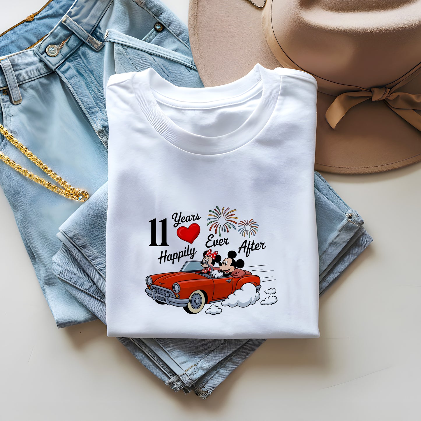 Custom Years Anniversary Car Ride Shirt |  Mickey n Minnie Mouse Personalized Couple Tee | Retro Love T-Shirt | Happily Together for 11 Years Shirt | Retro Road Trip Tee for Couples | Fun Anniversary Gift
