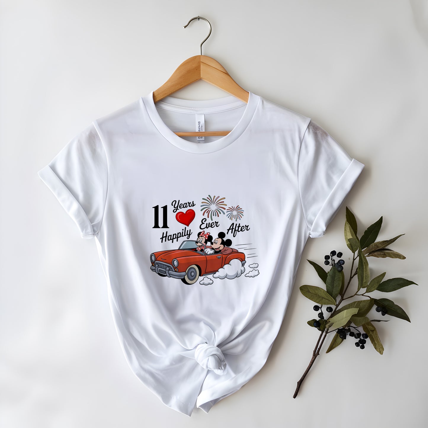 Custom Years Anniversary Car Ride Shirt |  Mickey n Minnie Mouse Personalized Couple Tee | Retro Love T-Shirt | Happily Together for 11 Years Shirt | Retro Road Trip Tee for Couples | Fun Anniversary Gift