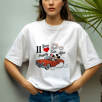 Custom Years Anniversary Car Ride Shirt |  Mickey n Minnie Mouse Personalized Couple Tee | Retro Love T-Shirt | Happily Together for 11 Years Shirt | Retro Road Trip Tee for Couples | Fun Anniversary Gift