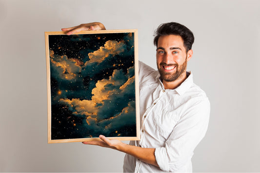 Celestial Maximalist Night Art, Gothic Oil Painting, Abstract Starry Sky Wall Decor Print