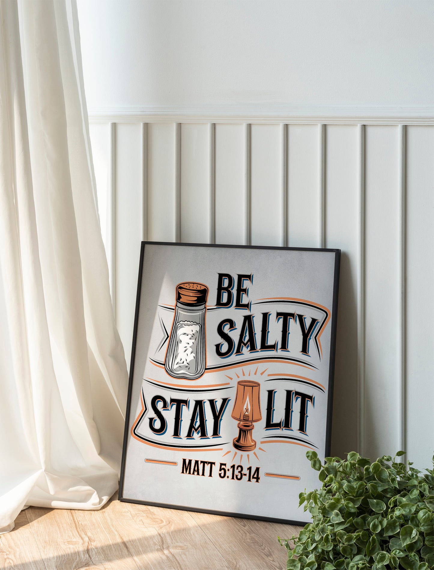 Christian Art - Be Salty Stay Lit - Bible Verse Wall art Inspired by Matthew 5:13, Scripture Art with Salt and Light Message for Believers