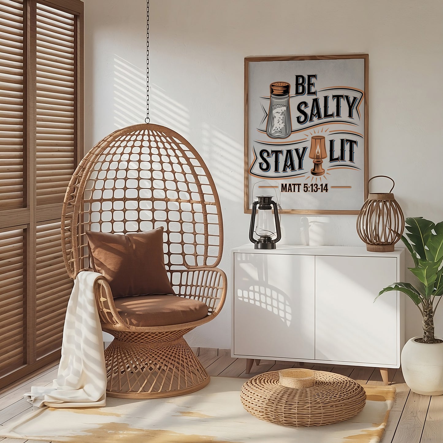Christian Art - Be Salty Stay Lit - Bible Verse Wall art Inspired by Matthew 5:13, Scripture Art with Salt and Light Message for Believers
