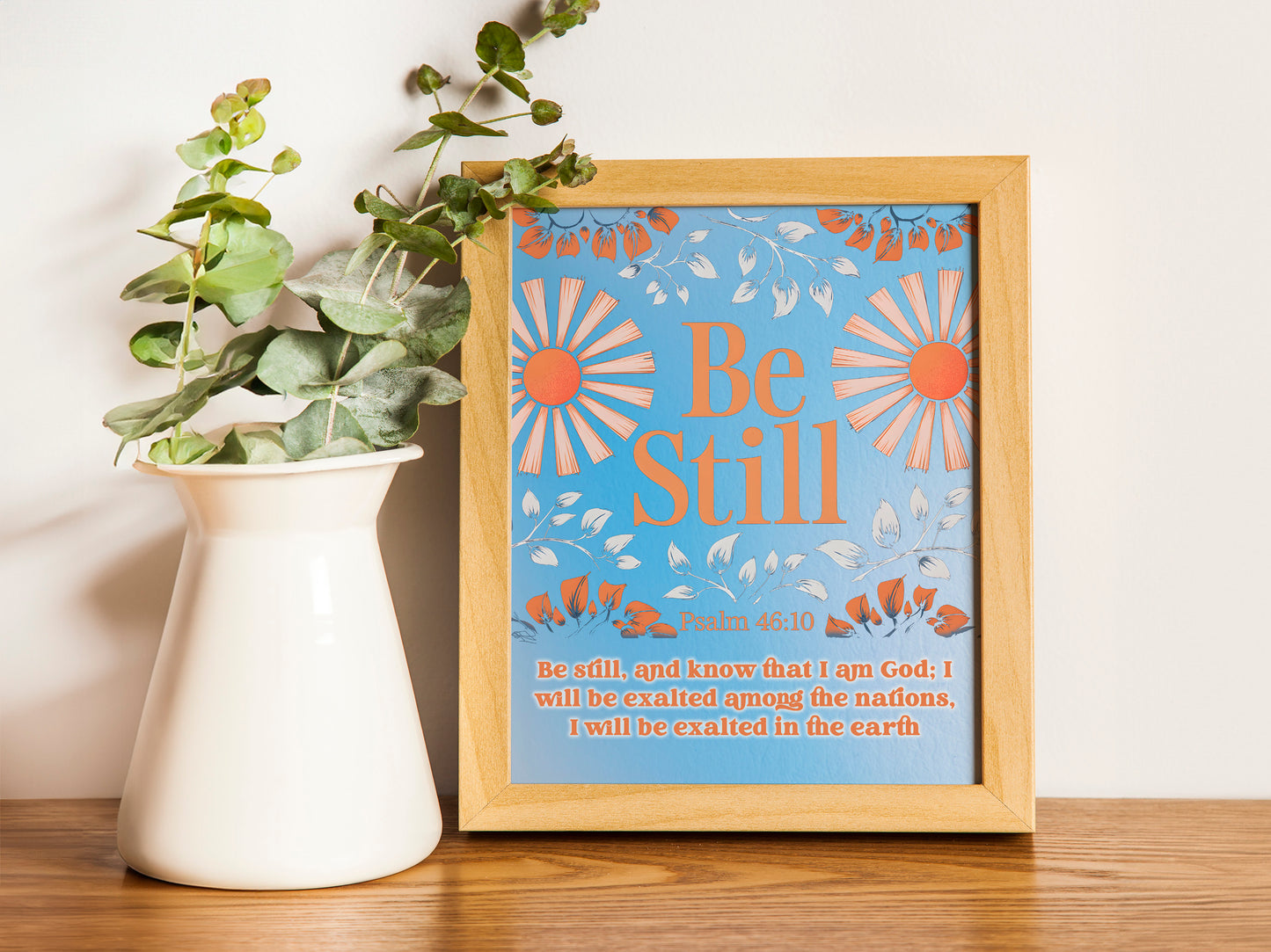 Christian Art - Be Still Psalm 46:10 - Floral Faith Art with Peaceful Scripture Design, Inspirational Christian Wall art for Women and Youth