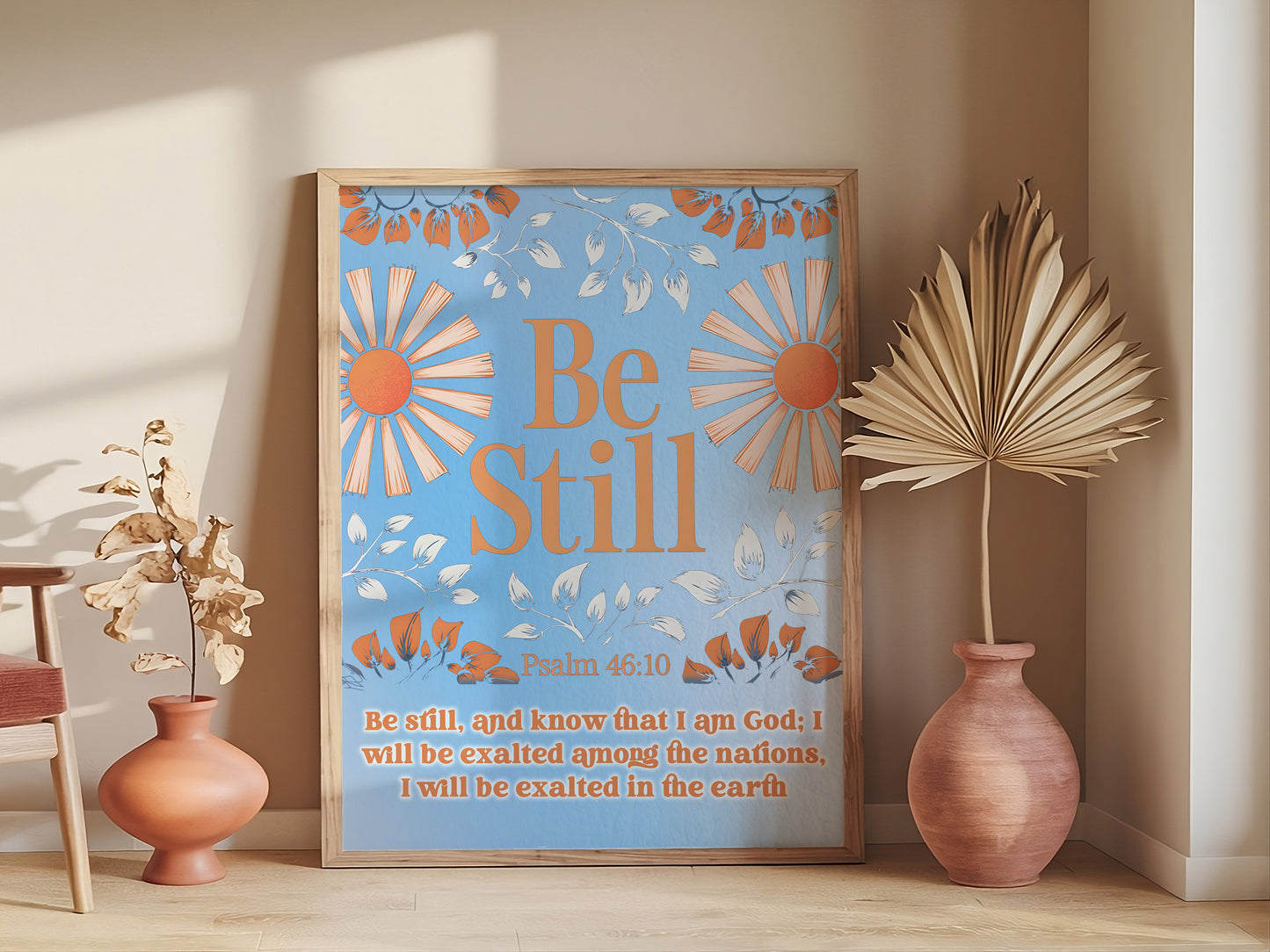 Christian Art - Be Still Psalm 46:10 - Floral Faith Art with Peaceful Scripture Design, Inspirational Christian Wall art for Women and Youth