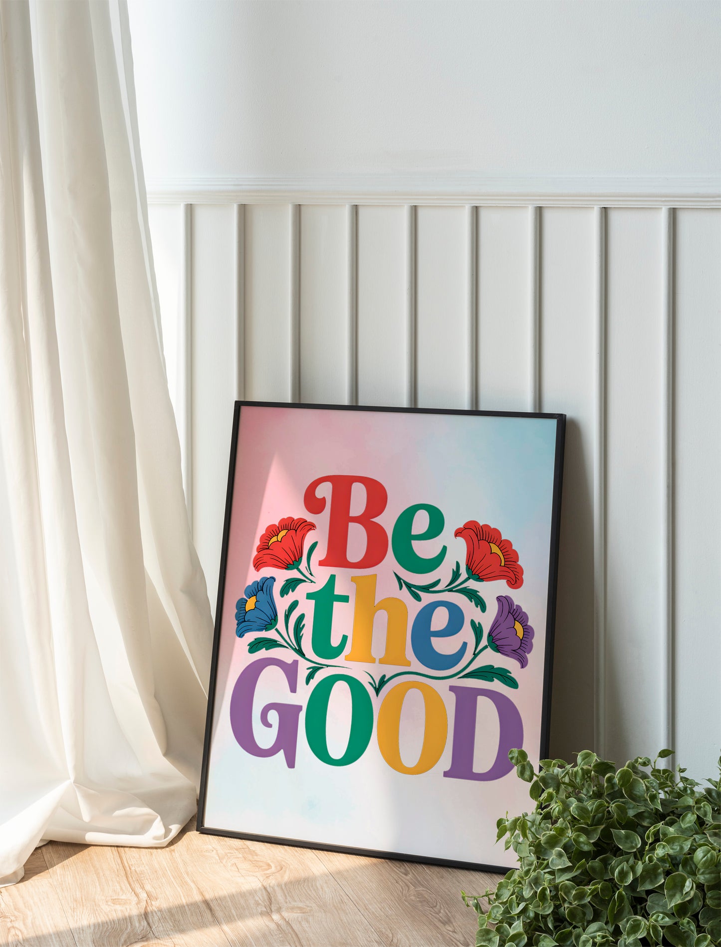 Christian Art - Be the Good - Retro Floral Faith Wall art with Positive Message, Inspirational Bible-Based Design for Youth and Women