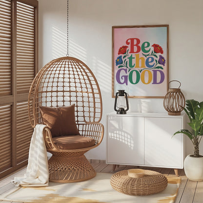 Christian Art - Be the Good - Retro Floral Faith Wall art with Positive Message, Inspirational Bible-Based Design for Youth and Women