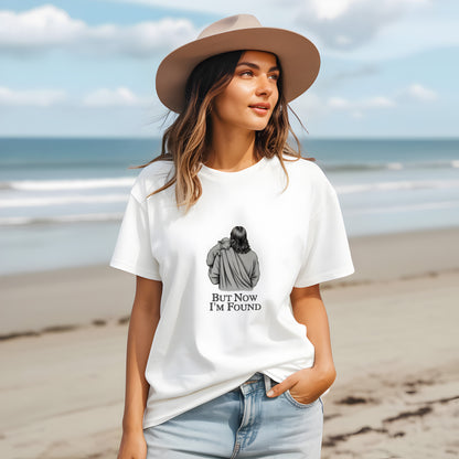 Jesus Carrying Lamb Shirt – I Was Lost But Now I'm Found Tee – Faith-Based Apparel | But Now I’m Found Shirt – Christian Lost Sheep T-Shirt – Luke 15:4 Inspired
