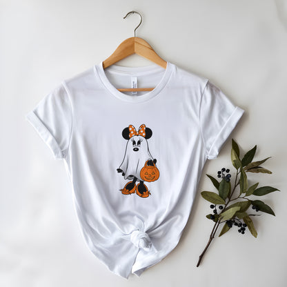 Minnie Mouse Halloween Ghost Shirt – Trick or Treat Pumpkin Tee | Disney Halloween Shirt – Minnie Mouse Ghost with Pumpkin Tee