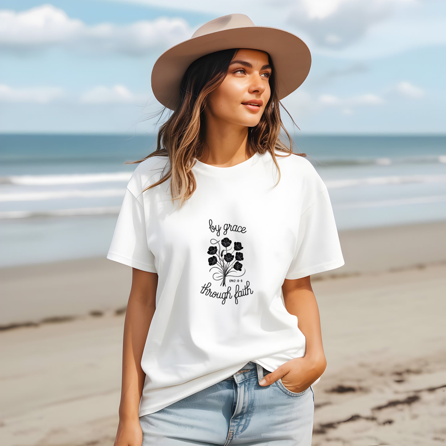 By Grace Through Faith Shirt – Ephesians 2:8-9 Bible Verse Tee – Christian Floral T-Shirt | Ephesians 2:8-9 Shirt – Elegant Christian Faith Tee – Grace Bible Verse T-Shirt