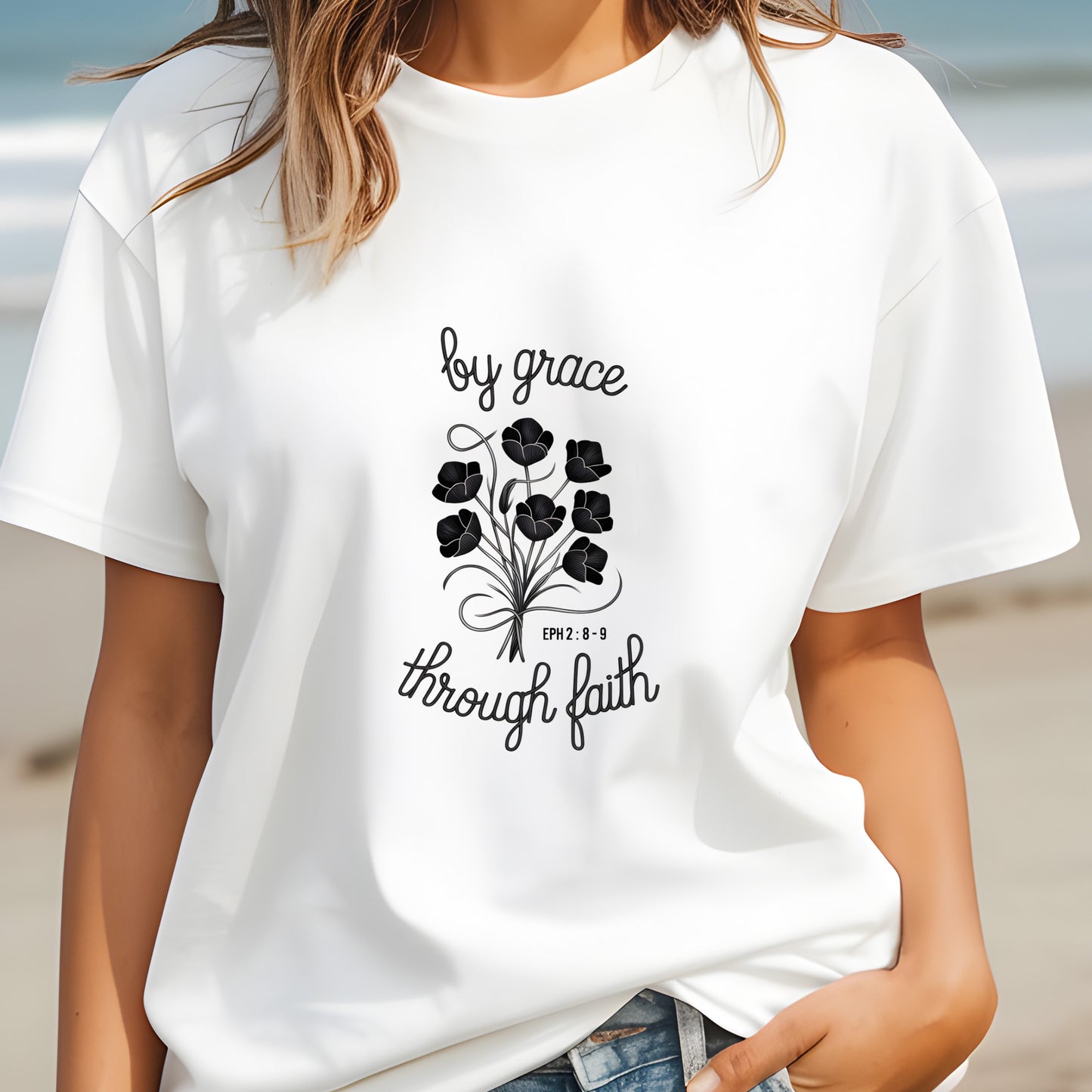 By Grace Through Faith Shirt – Ephesians 2:8-9 Bible Verse Tee – Christian Floral T-Shirt | Ephesians 2:8-9 Shirt – Elegant Christian Faith Tee – Grace Bible Verse T-Shirt