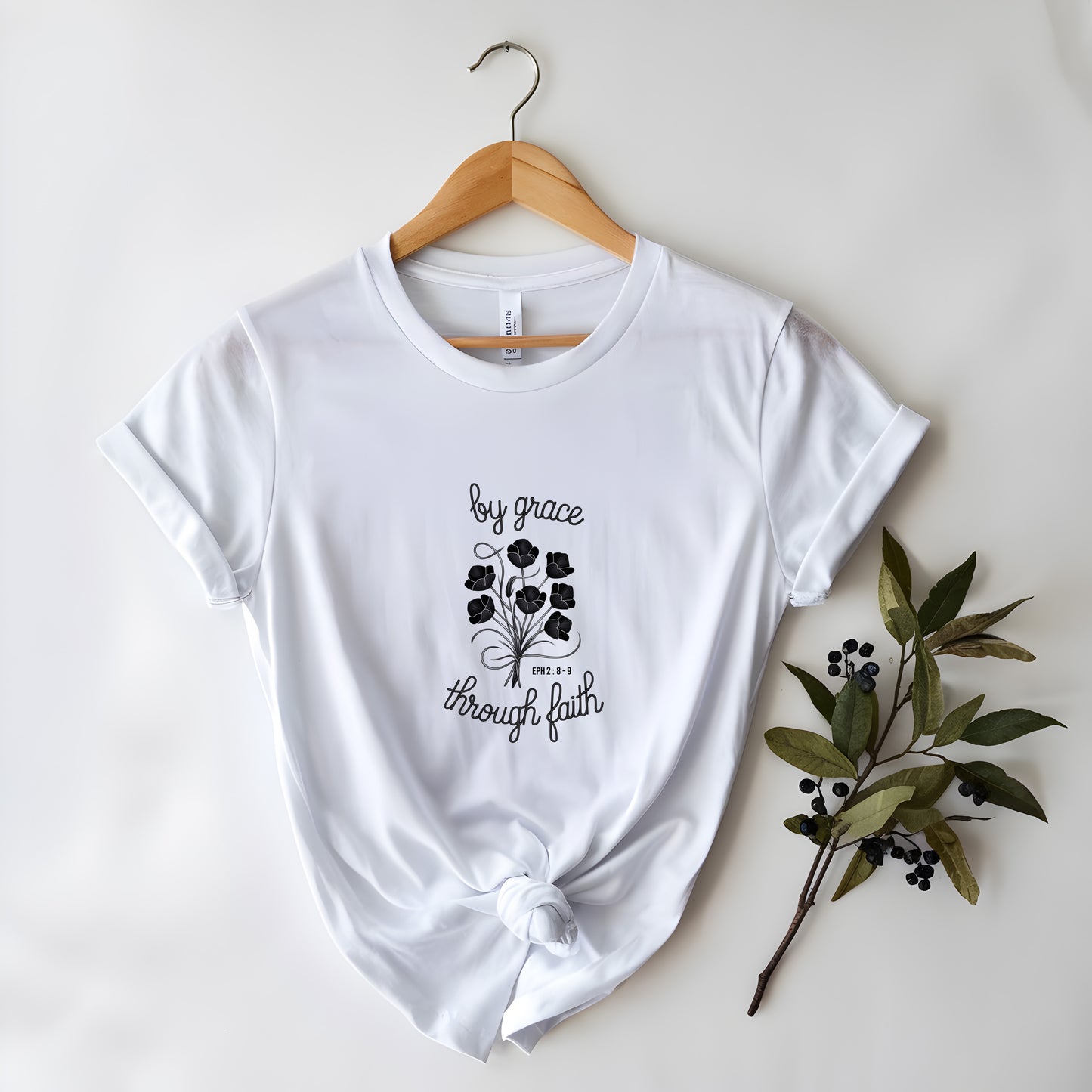 By Grace Through Faith Shirt – Ephesians 2:8-9 Bible Verse Tee – Christian Floral T-Shirt | Ephesians 2:8-9 Shirt – Elegant Christian Faith Tee – Grace Bible Verse T-Shirt