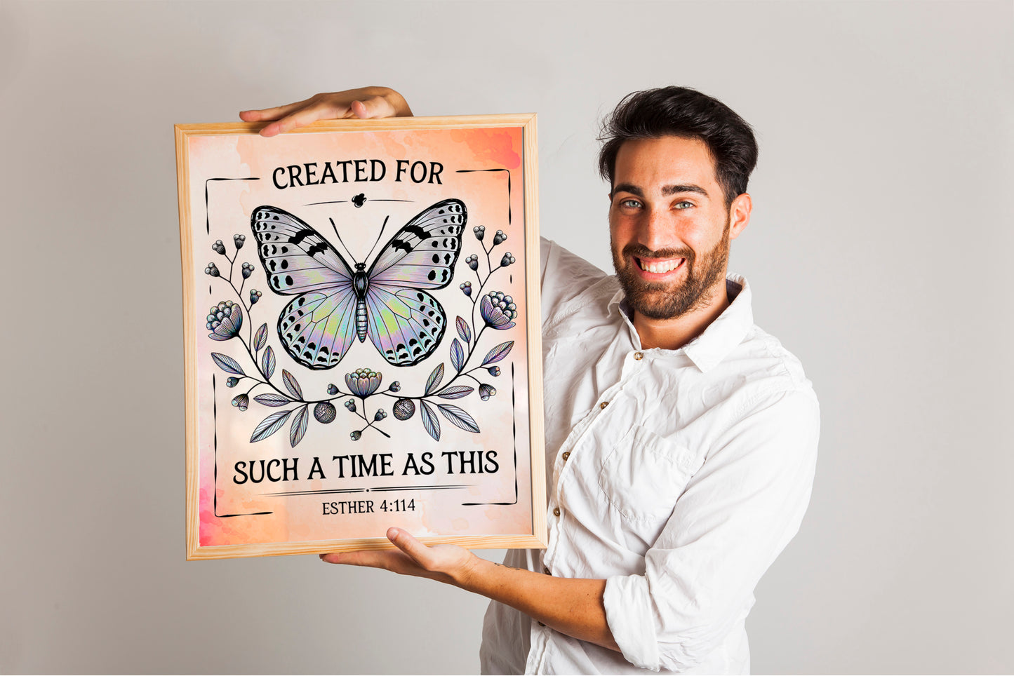 Christian Art - Created for Such a Time as This - Esther 4:14 Butterfly Faith Wall art, Inspirational Bible Verse Art for Christian Women