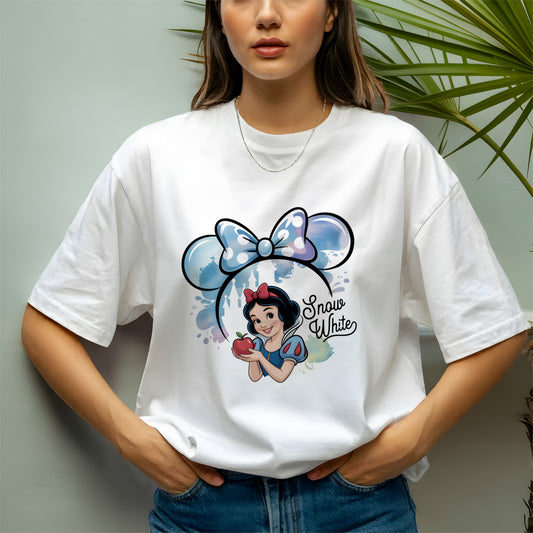 Snow White Apple Tee – Princess Graphic T-Shirt for Fairytale Lovers  | Cute Snow White Tee – Apple, Castle & Bow Shirt for Disney Fans