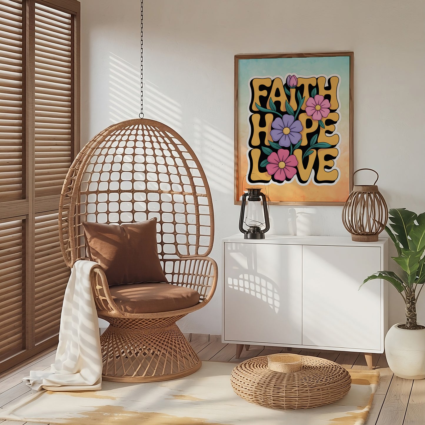 Faith Hope Charity Christian Art - Elegant Handwritten Typography Bible Verse Wall art, Christian Values Art for Women