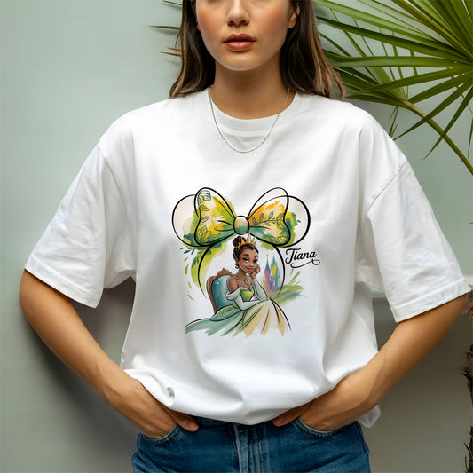Princess Tiana Shirt – Disney Castle Tee with Watercolor Bow & Crown | Tiana Inspired Disney Tee – Magic Castle & Crowned Beauty Graphic Shirt