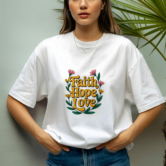 aith Hope Love Shirt – Retro Christian Floral T-Shirt – Bible Verse Tee | Faith Hope Love Shirt – Inspirational Christian Quote T-Shirt – Flower Print