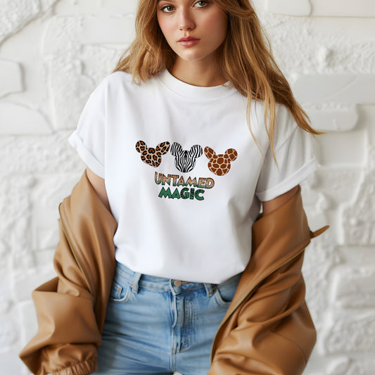 Untamed Magic Safari Shirt – Animal Print Mickey Ears Tee for Disney Lovers | Zebra Leopard Giraffe Mickey Shirt – Disney Park Safari Outfit Tee