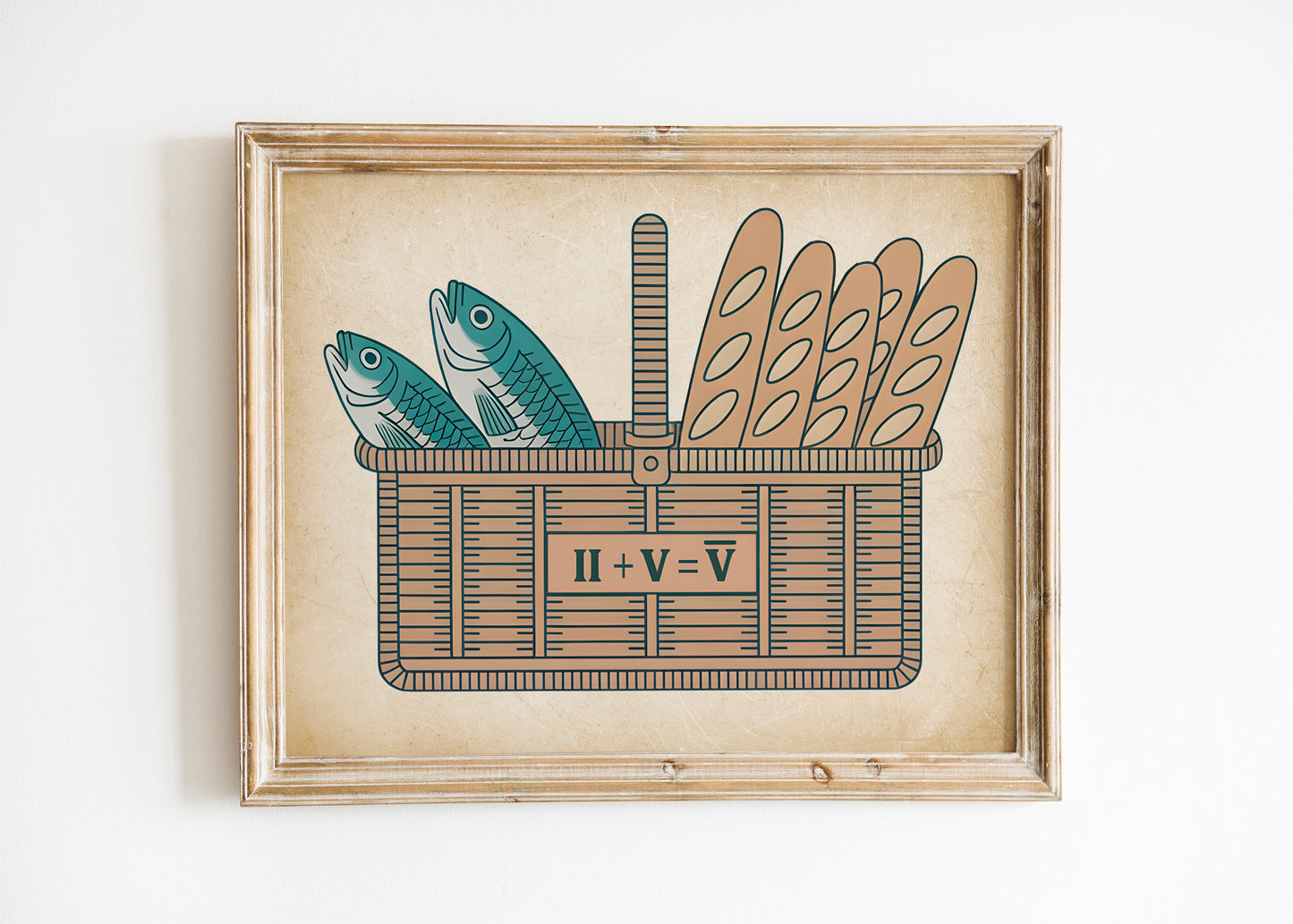 Five Loaves Two Fish Christian Art - Minimal Miracle Math Graphic Wall art, Feeding the 5000 Bible Story Design, Youth Faith Art