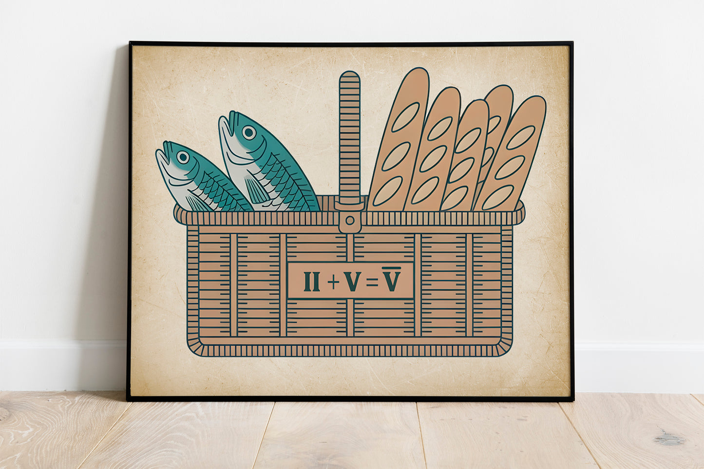 Five Loaves Two Fish Christian Art - Minimal Miracle Math Graphic Wall art, Feeding the 5000 Bible Story Design, Youth Faith Art