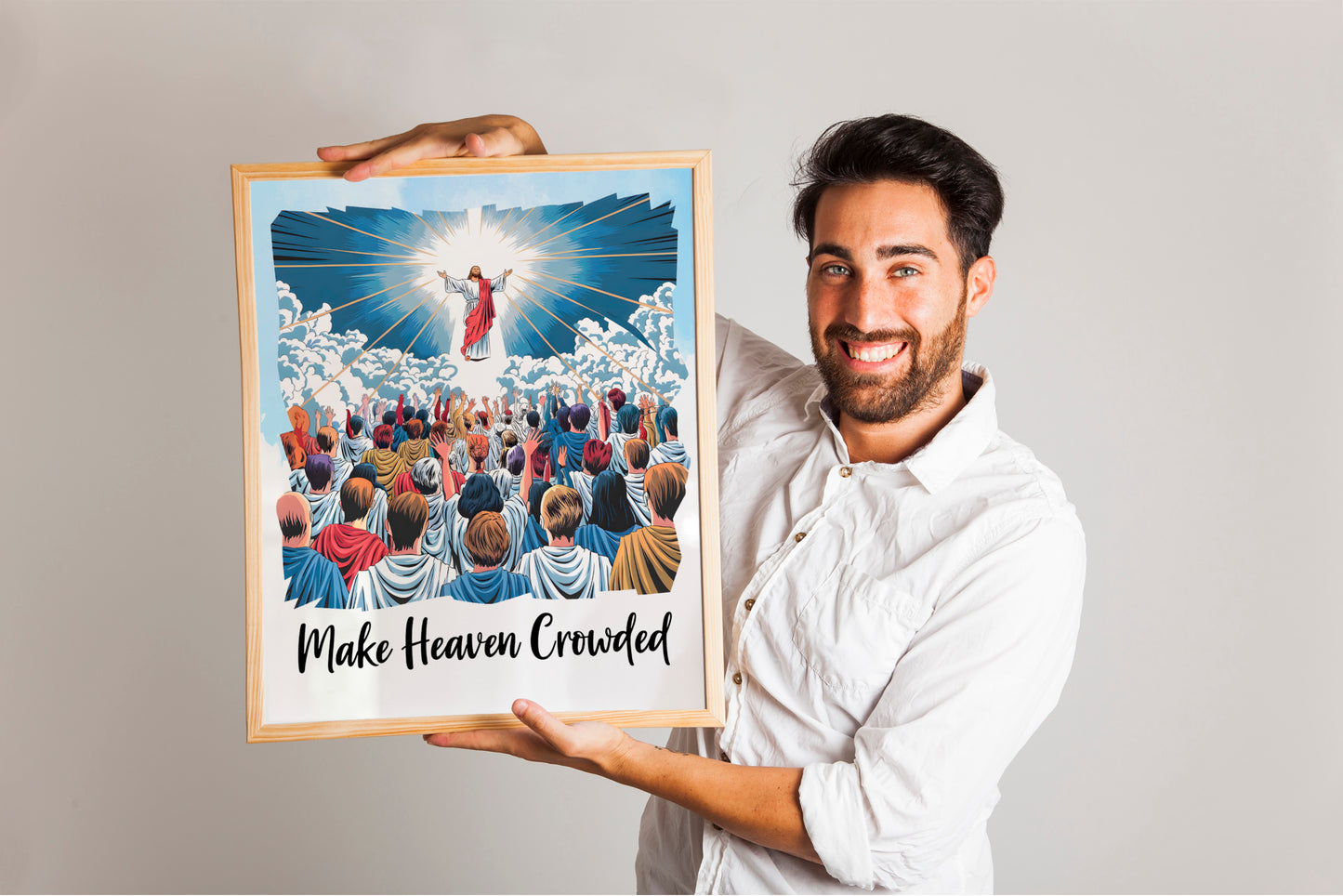 Make Heaven Crowded Evangelism Art - Christian Faith Wall art with Jesus Ascension Graphic, Outreach Mission Gift Art