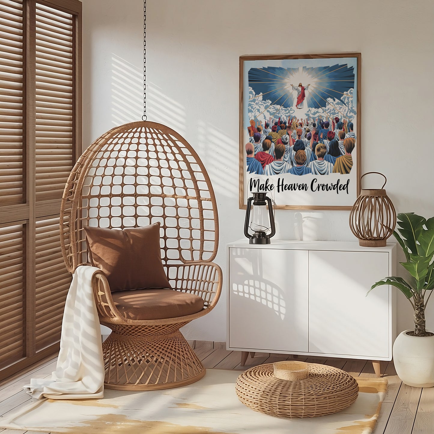 Make Heaven Crowded Evangelism Art - Christian Faith Wall art with Jesus Ascension Graphic, Outreach Mission Gift Art