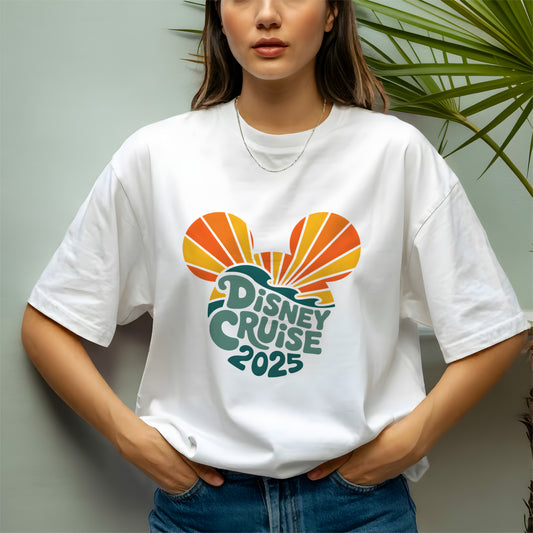 Disney Vacation Cruise 2025 Shirt – Mickey Ocean Wave Tee | Retro Disney Cruise Tee 2025 – Sunset Mickey Head Shirt