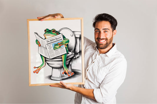 Frog on Toilet Poster, Retro Bathroom Art, Funny Digital Download Decor for Restrooms