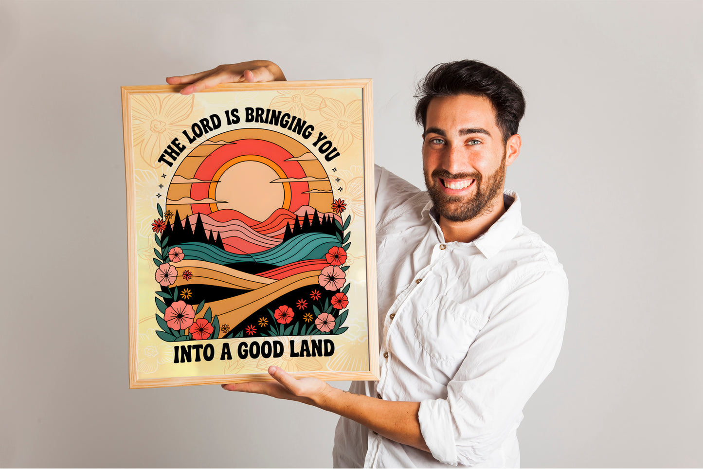 The Lord Is Bringing You Into a Good Land Art - Promised Land Christian Art, Faith Journey Scripture Wall art for Hope and Trust