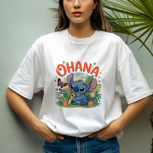 Ohana Means Family Shirt – Cute Stitch & Friends Hawaiian T-Shirt | Stitch Holding Gecko Shirt – Ohana Quote Tropical Disney Shirt