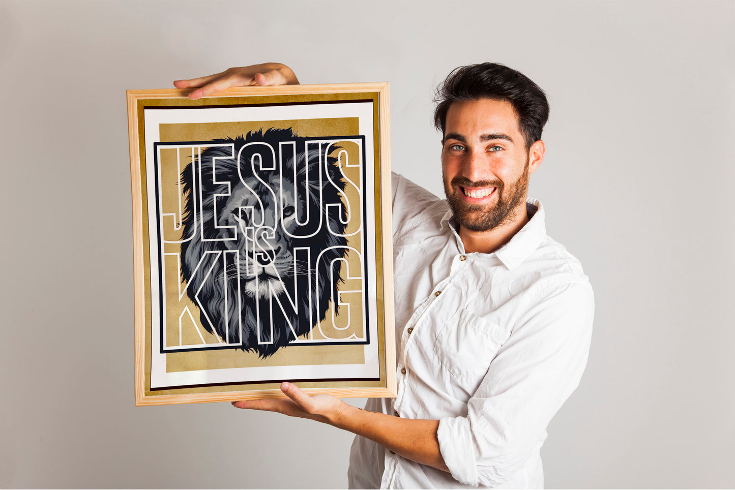 Jesus Is King Lion of Judah Art - Bold Christian Statement Wall art with Powerful Graphic, Worship Art for Men and Women