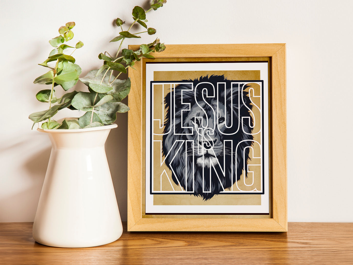 Jesus Is King Lion of Judah Art - Bold Christian Statement Wall art with Powerful Graphic, Worship Art for Men and Women