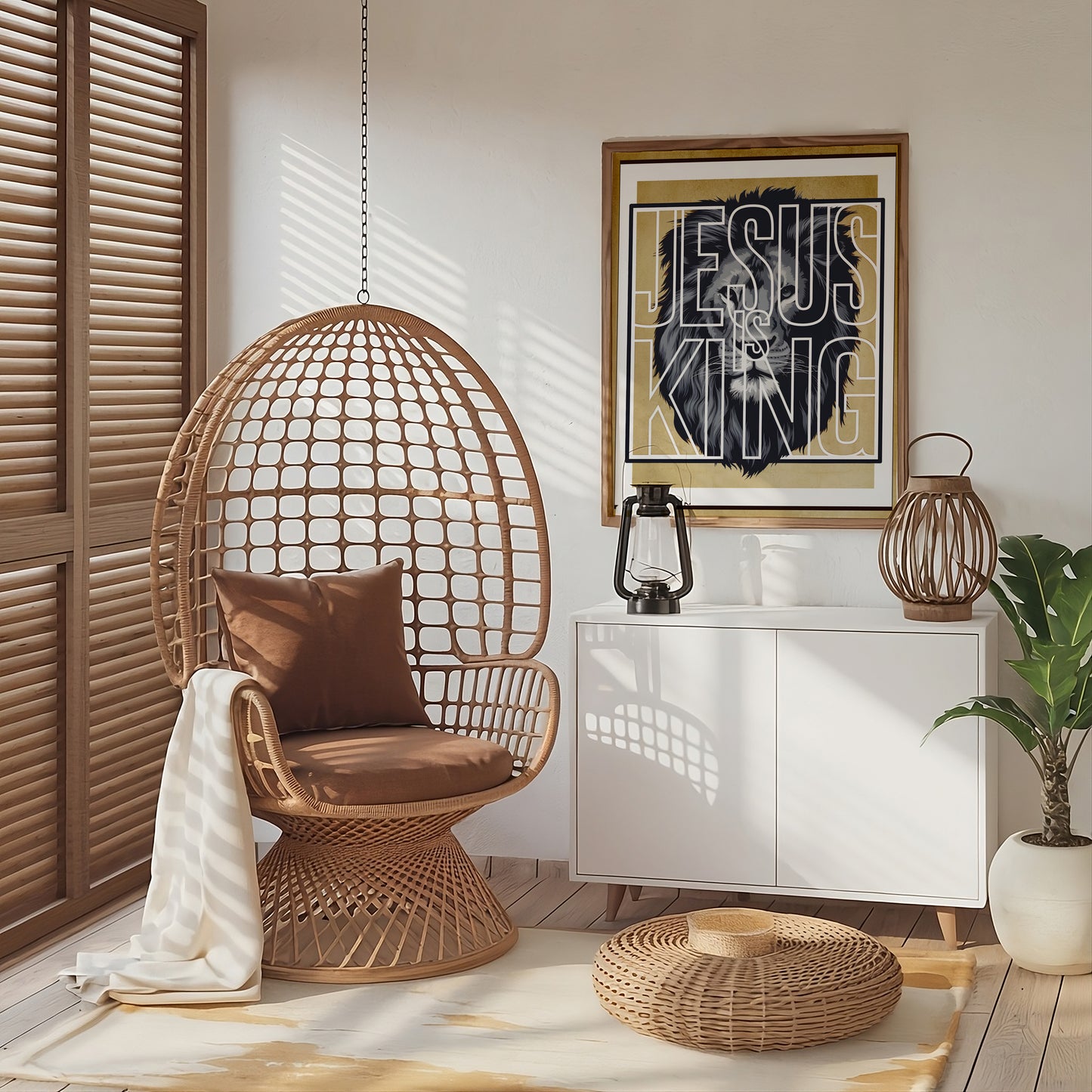 Jesus Is King Lion of Judah Art - Bold Christian Statement Wall art with Powerful Graphic, Worship Art for Men and Women