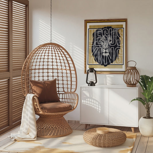 Jesus Is King Lion of Judah Art - Bold Christian Statement Wall art with Powerful Graphic, Worship Art for Men and Women
